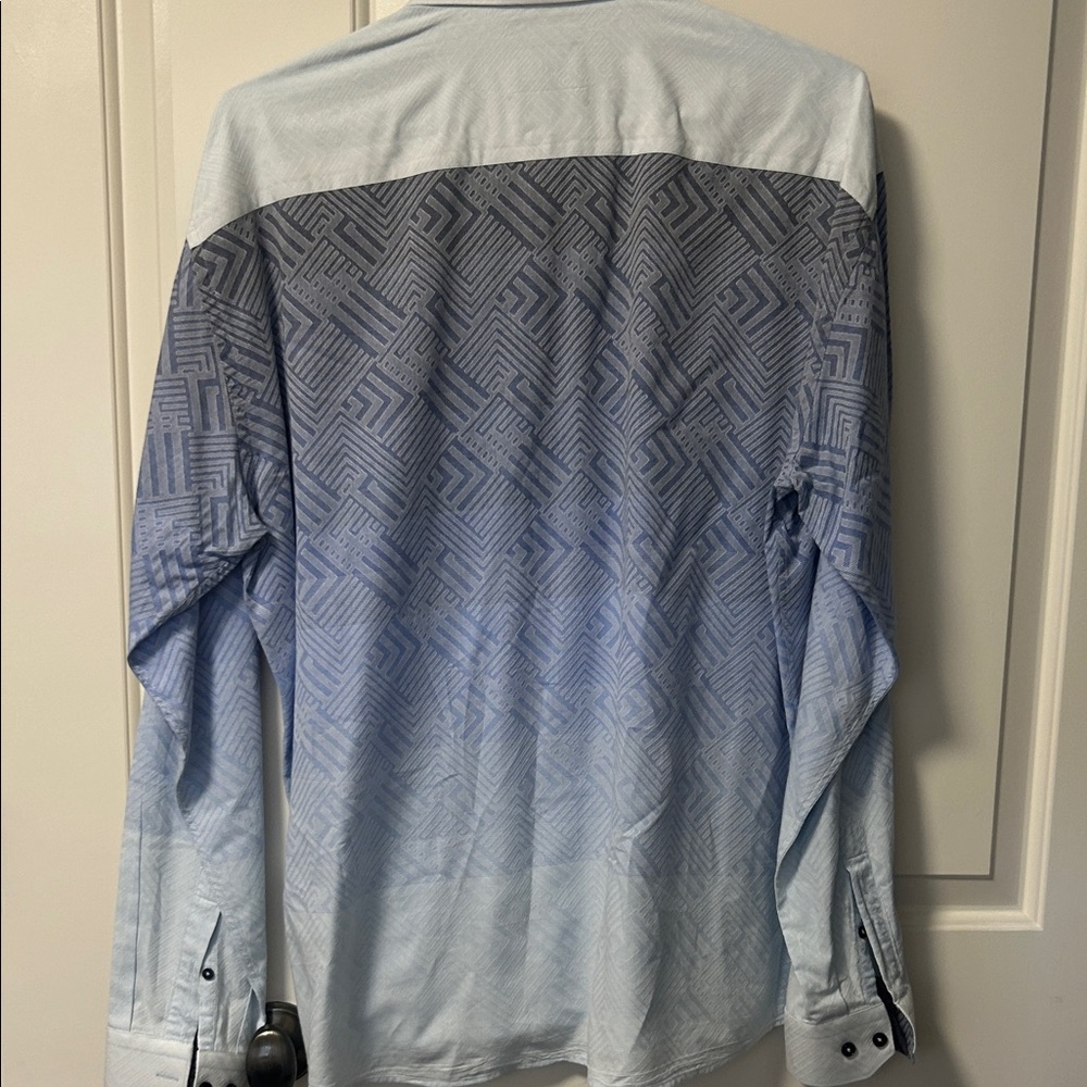 Macsoo Men's Geometric Blue Dress Shirt - Picture 8 of 8